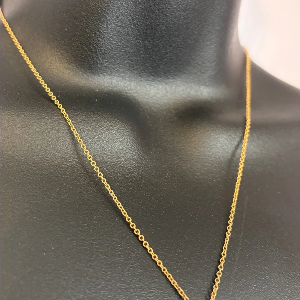 Gold Color Metal Pendant and Thin Chain Necklace Faux Opal and Ruby Pendant